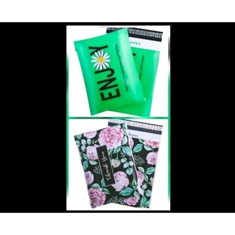 10x13" Poly Mailer Enjoy Green Black Peonies Waterproof Tear Resistant 80pk Set